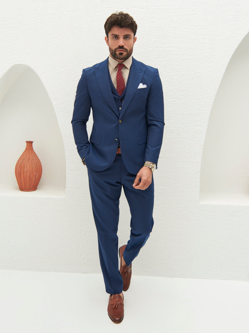 Navy Striped Slim-Fit Suit 3-Piece