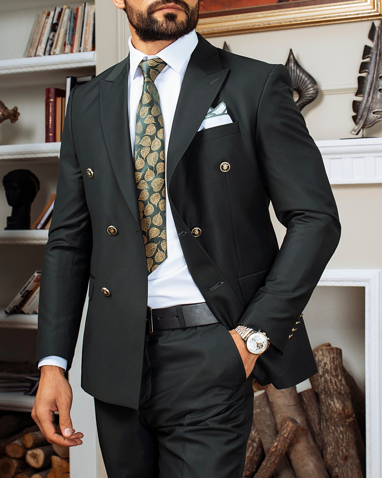 Dark Green Double Breasted Suit 2-Piece