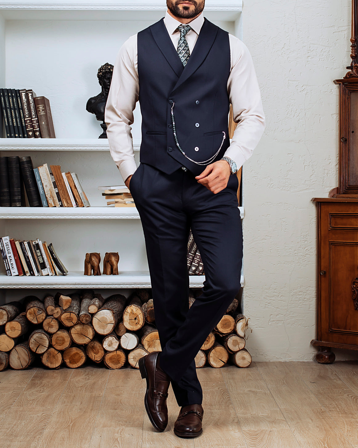 Blue Plaid Slim-Fit Suit 3-Piece