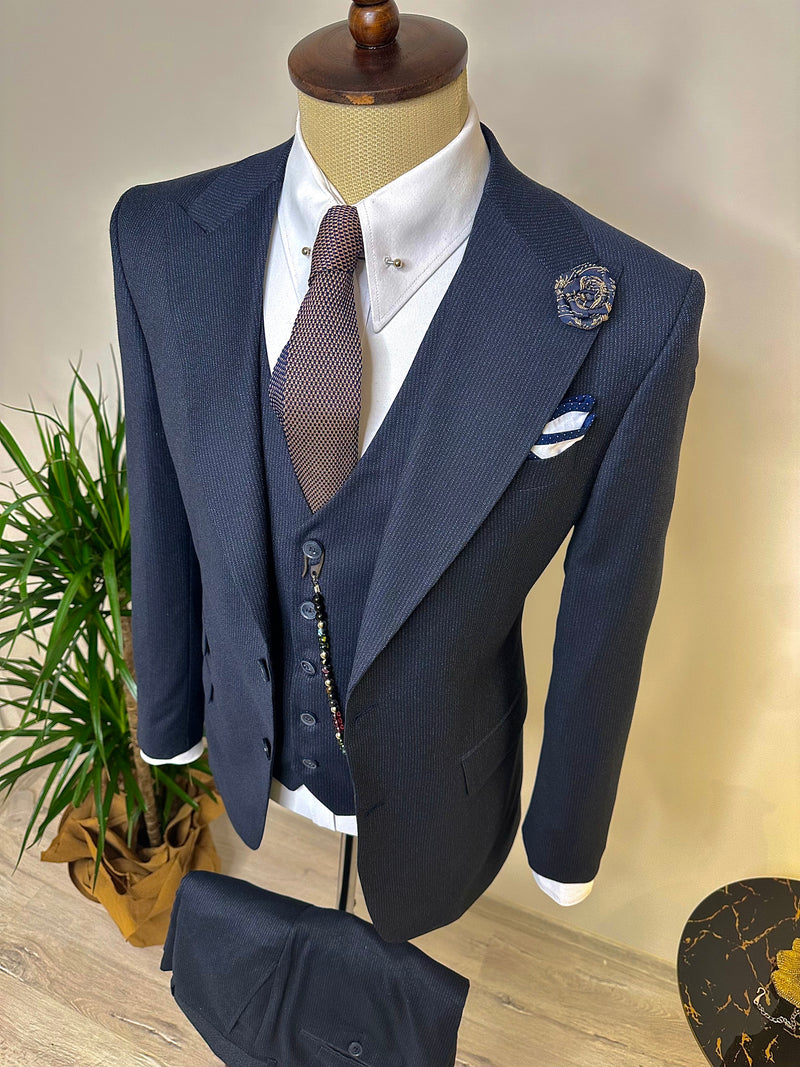 Navy Striped Slim-Fit Suit 3-Piece
