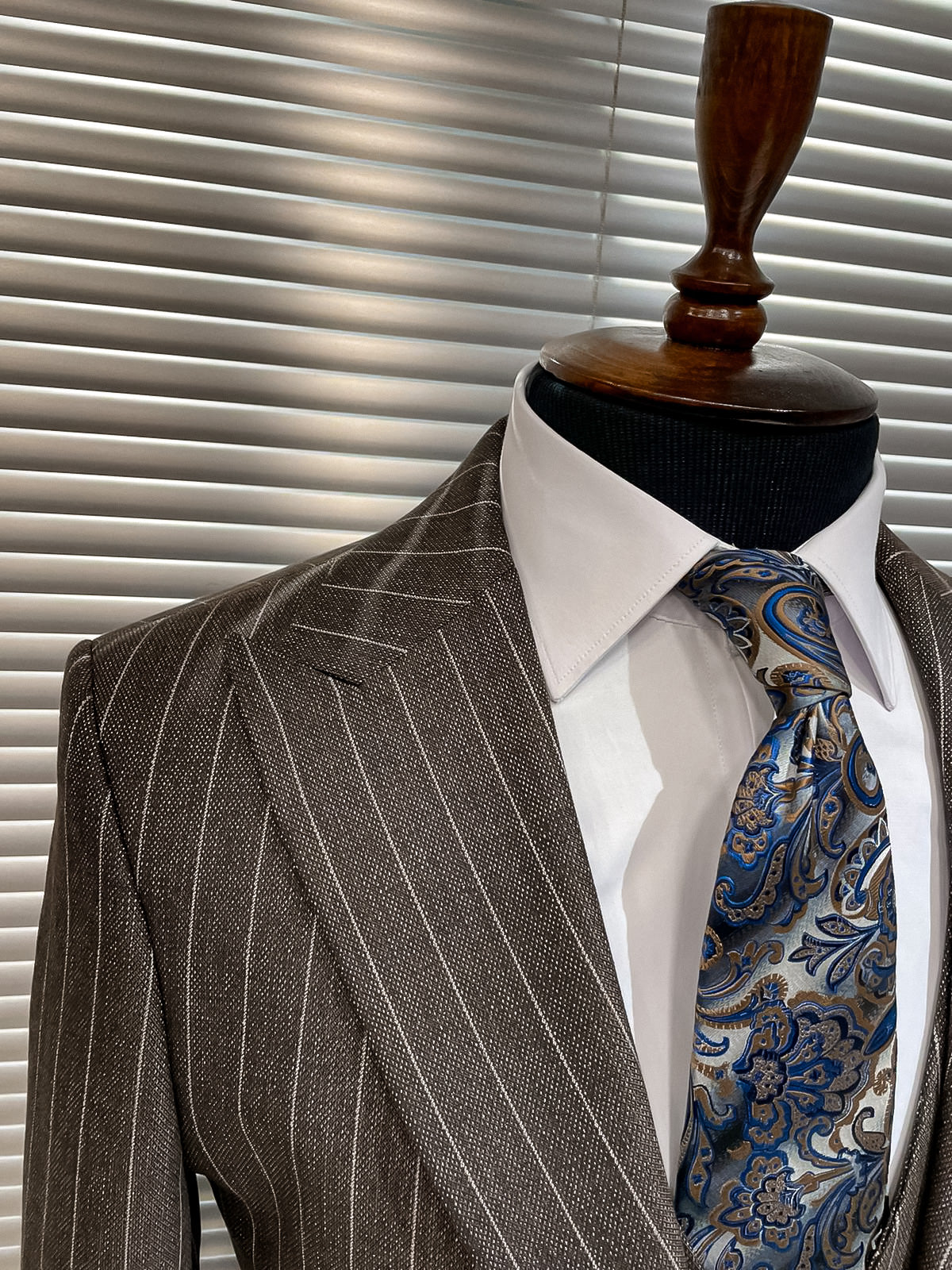 Brown Striped Slim-Fit Suit 3-Piece