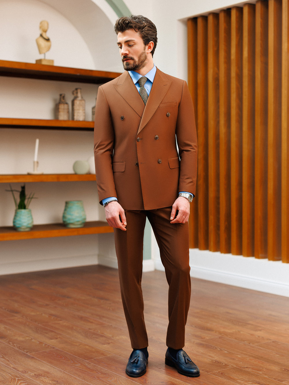 Soild Brown Double Breasted Suits Suit Hand Made main image 1
