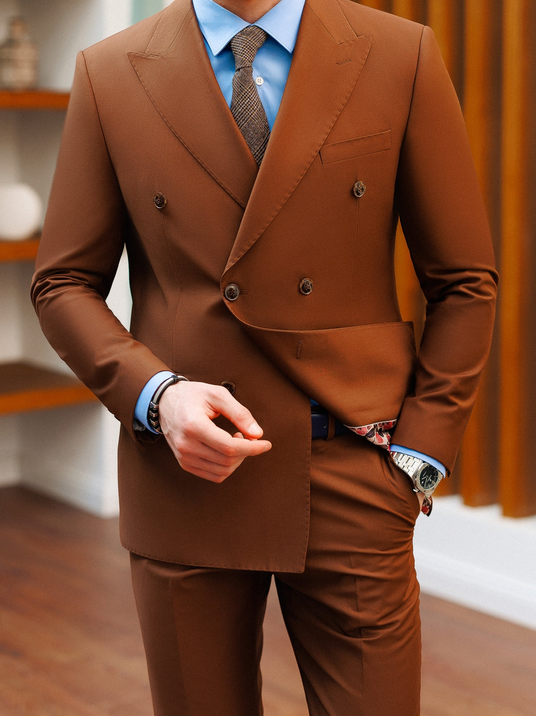 Soild Brown Double Breasted Suits Suit Hand Made main image 0