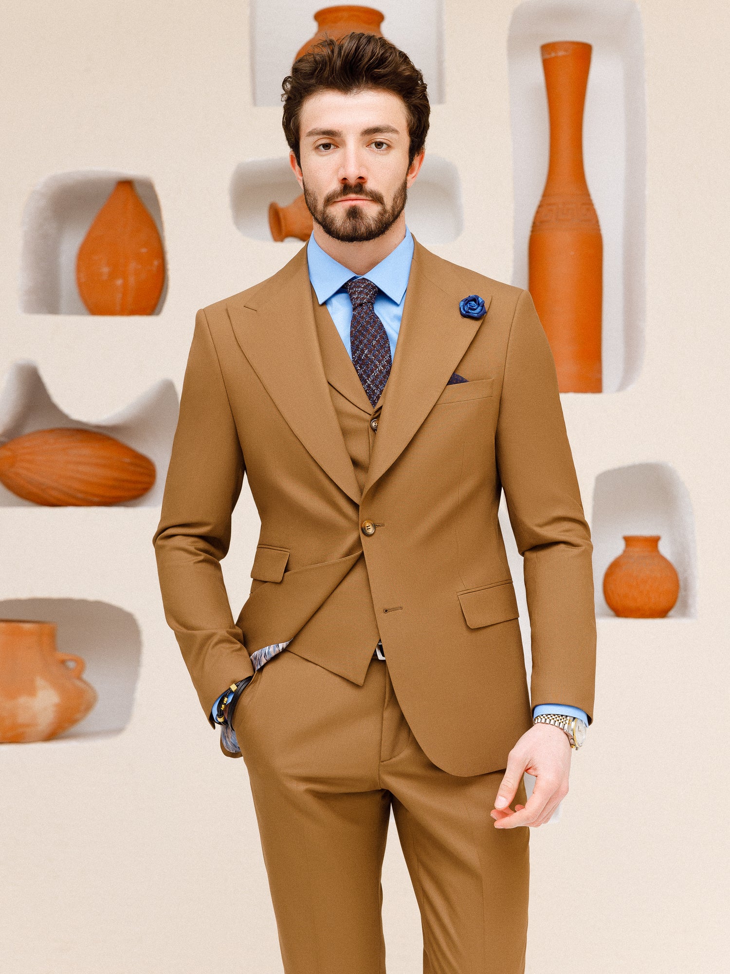 Brown Slim-Fit Suit 3-Piece