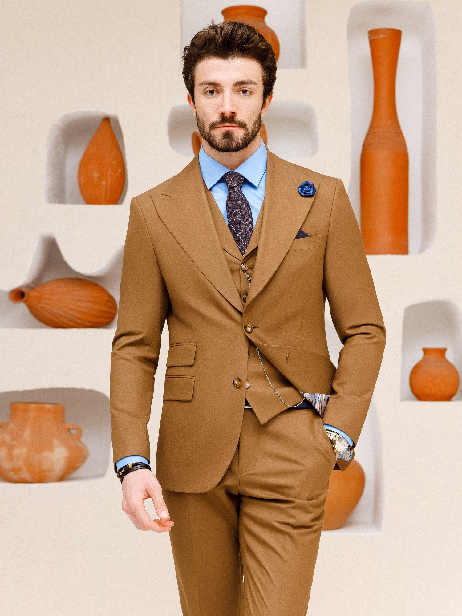 Brown Slim-Fit Suit 3-Piece