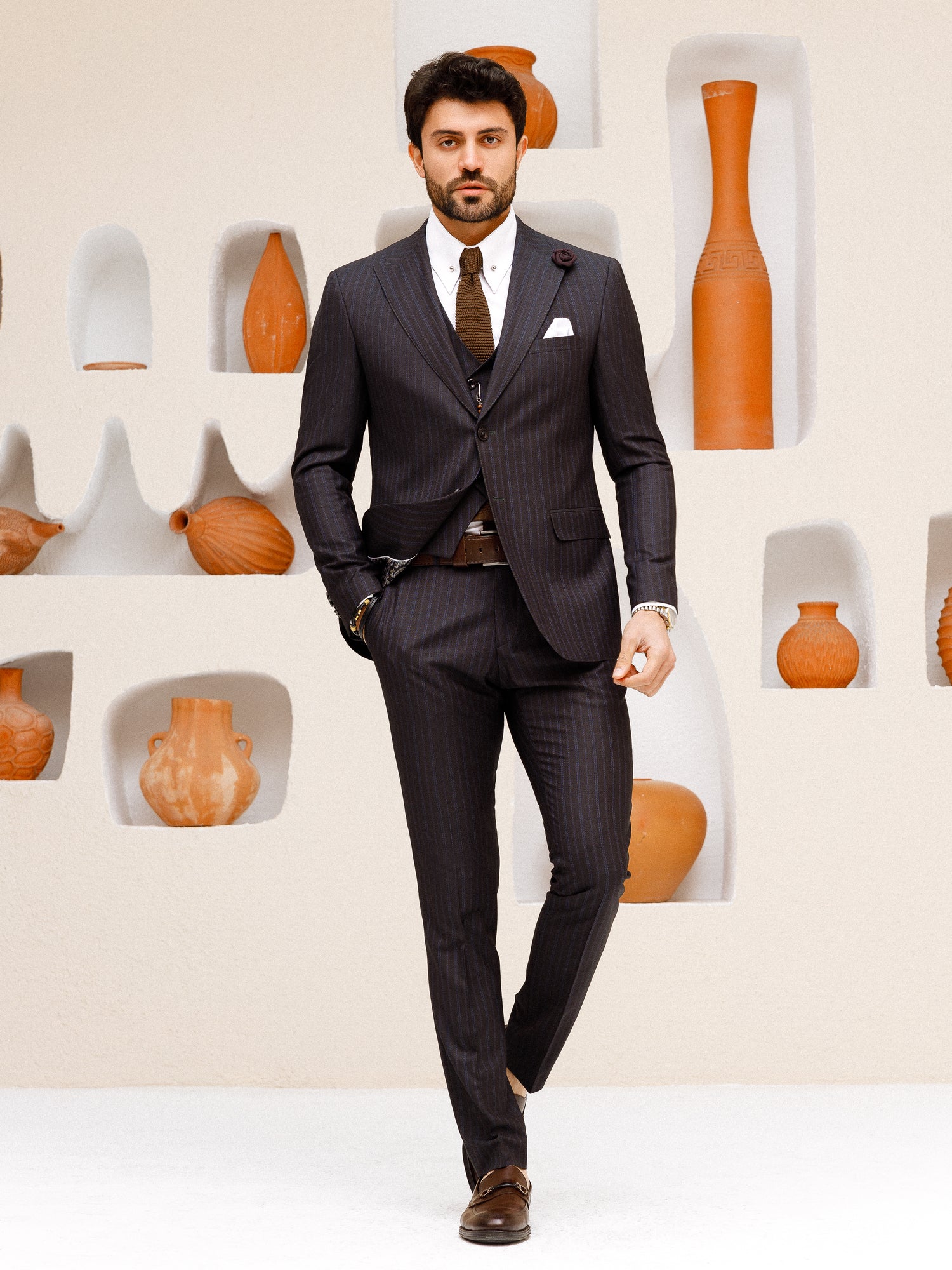 Black Striped Slim-Fit Suit 3-Piece