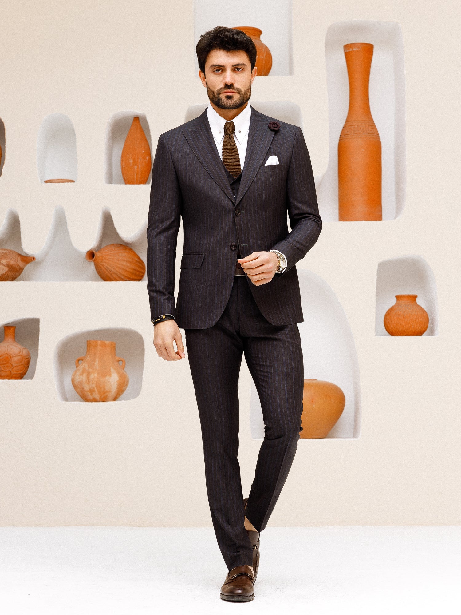 Black Striped Slim-Fit Suit 3-Piece