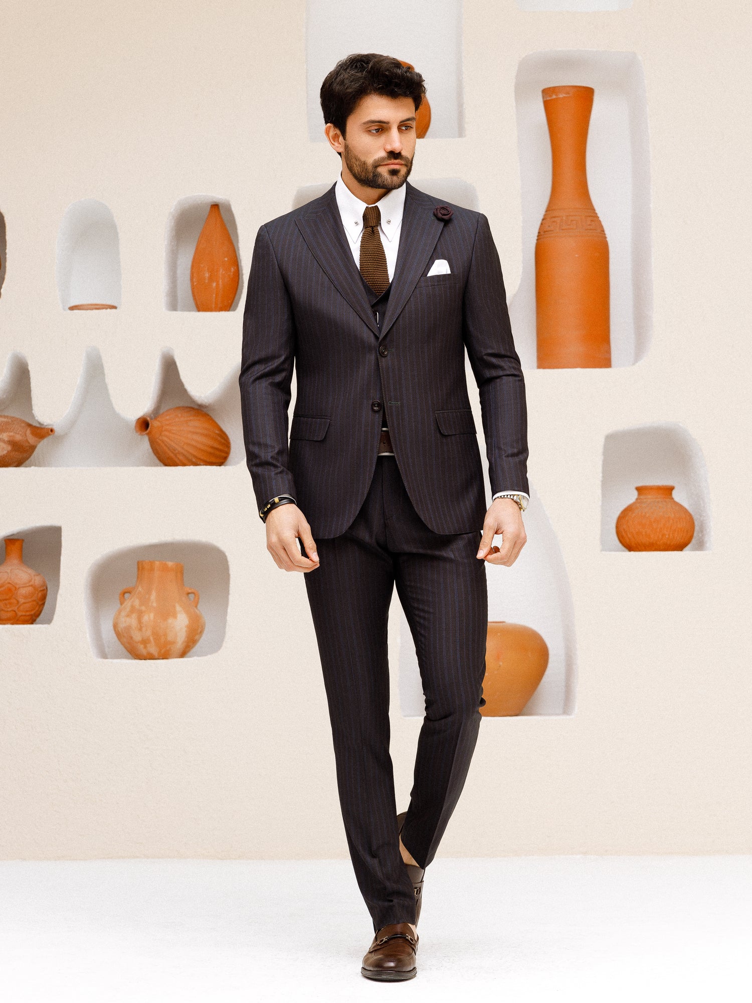 Black Striped Slim-Fit Suit 3-Piece