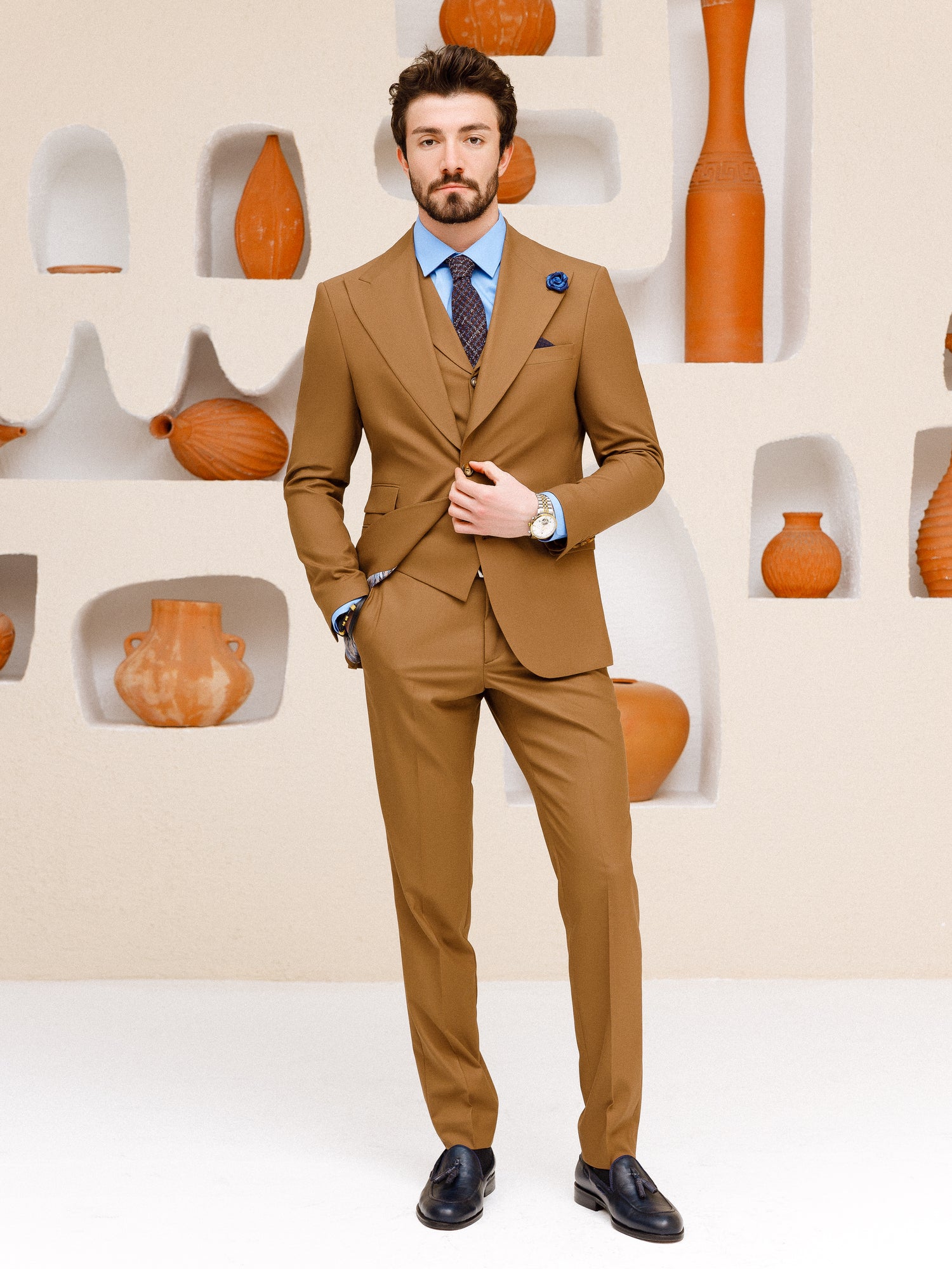 Brown Slim-Fit Suit 3-Piece