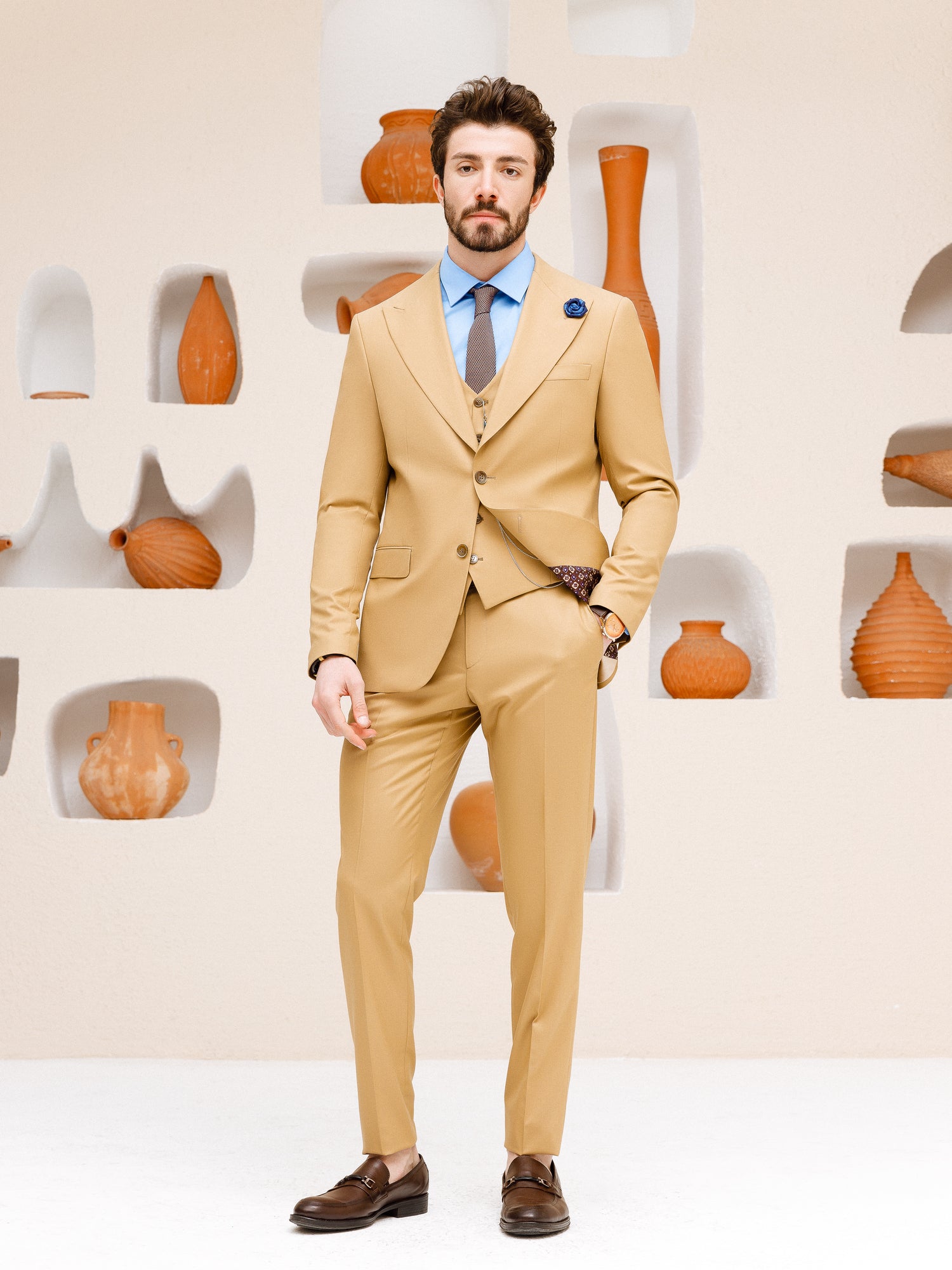 Camel Slim-Fit Suit 3-Piece