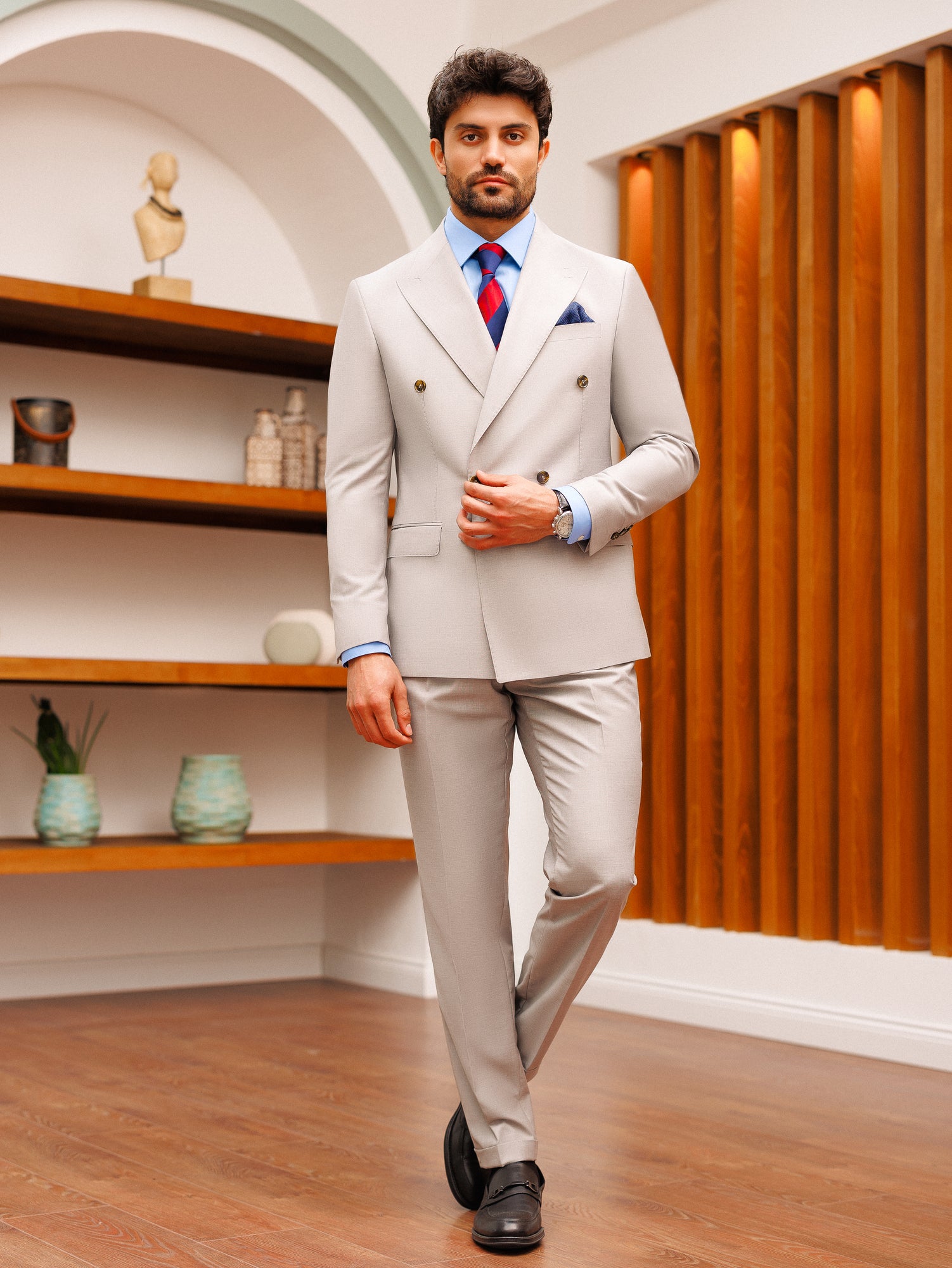Light Grey Double Breasted Suit 2-Piece